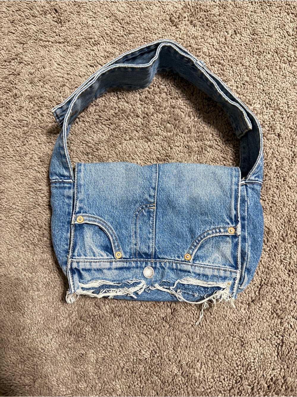 Zara Y2K Upcycled Denim Jean Shoulder Bag Raw Hem